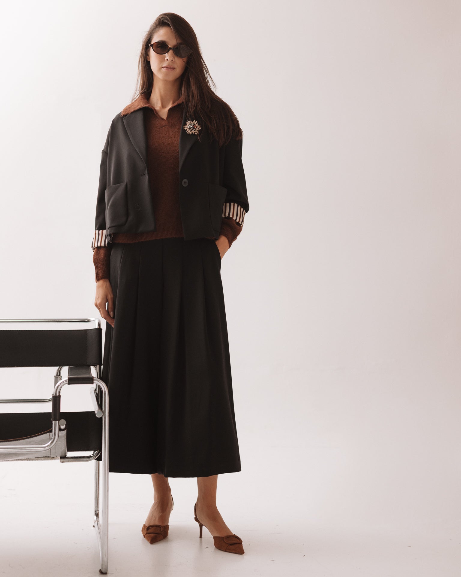 Pantalone Nero Largo Cropped