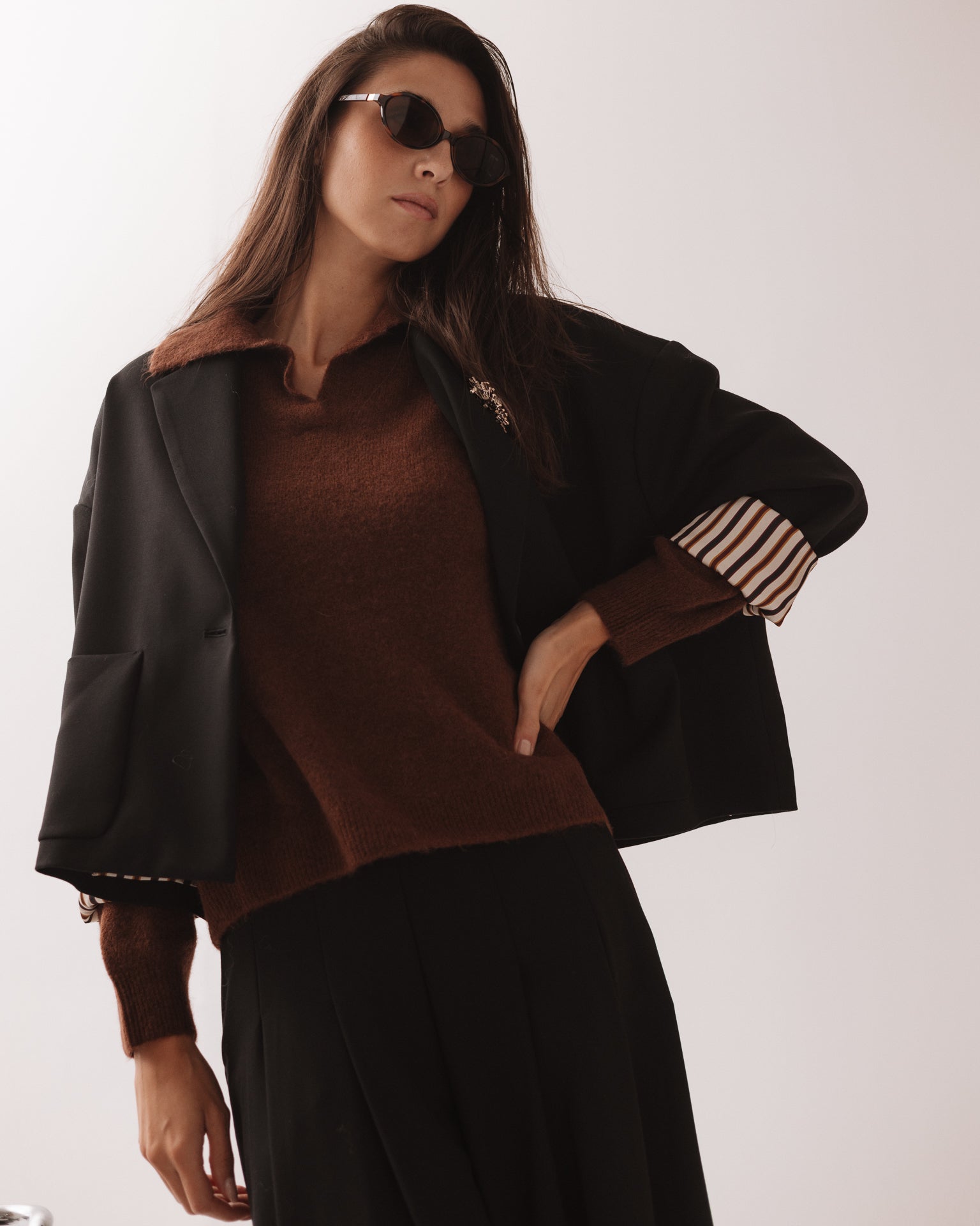 DIXIE - Maglione Colletto Caffè