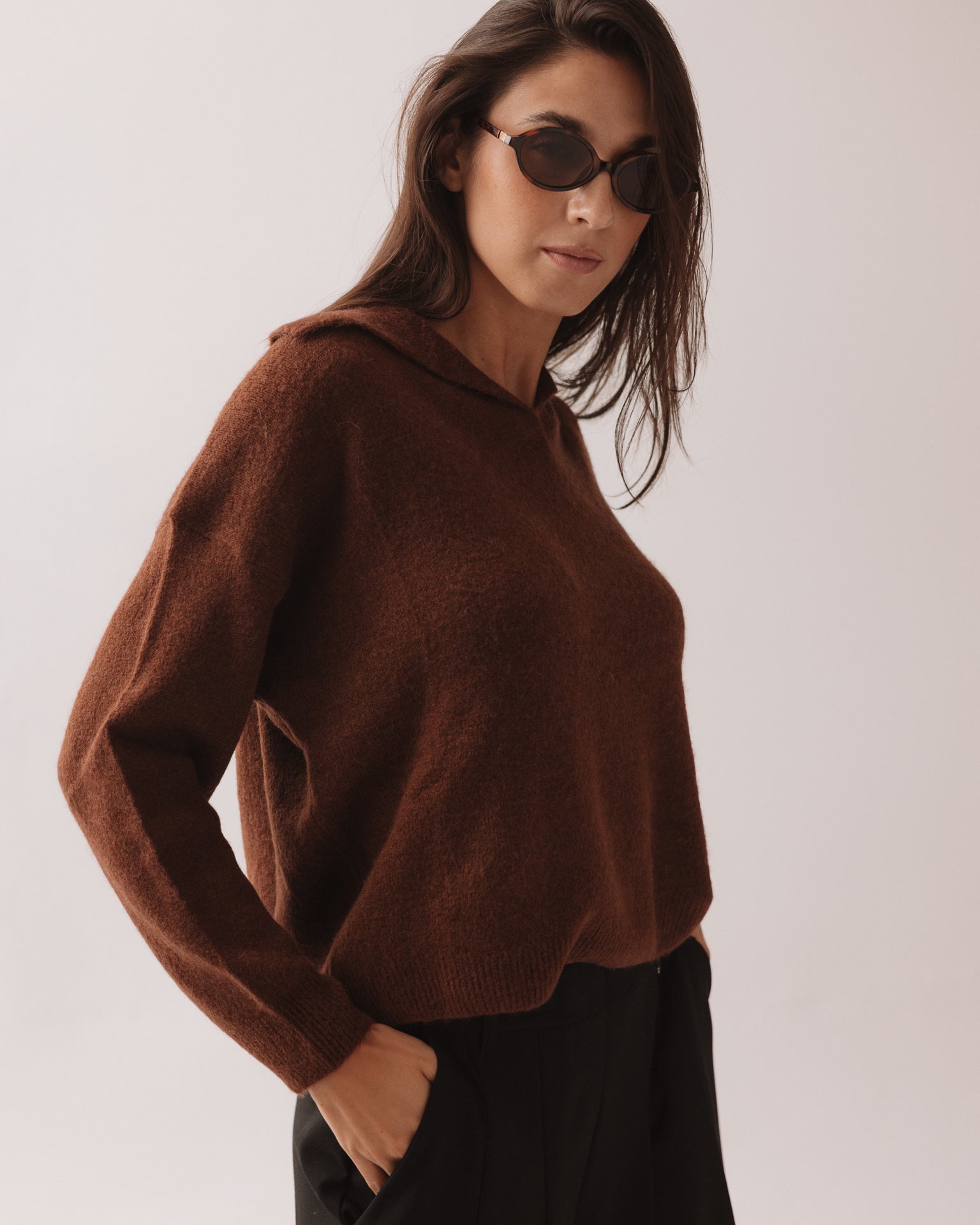 DIXIE - Maglione Colletto Caffè