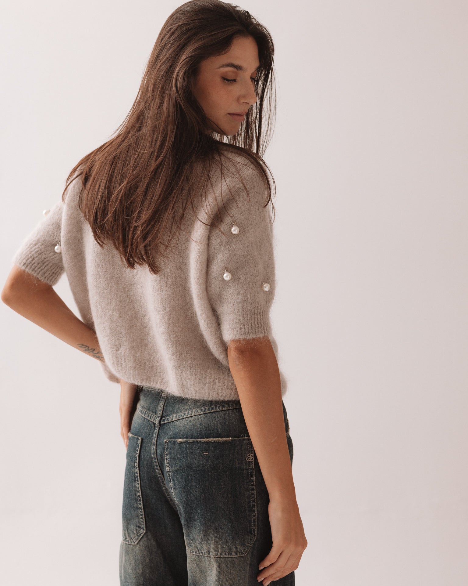 Cardigan Nude con Perle