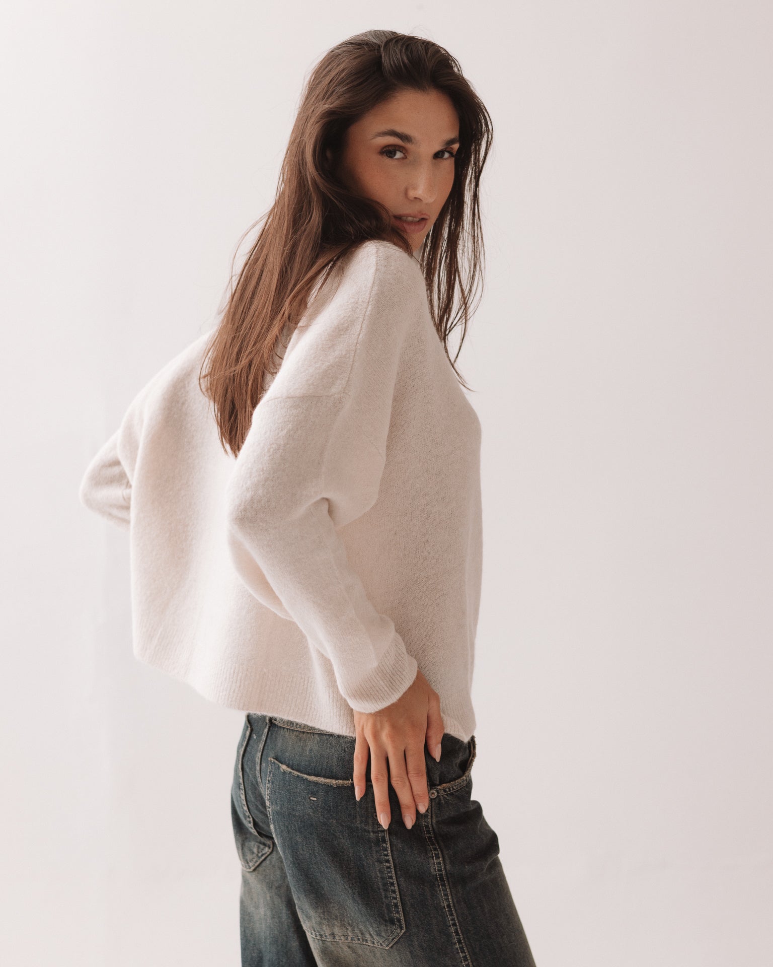 DIXIE - Maglione Collo Alto Panna