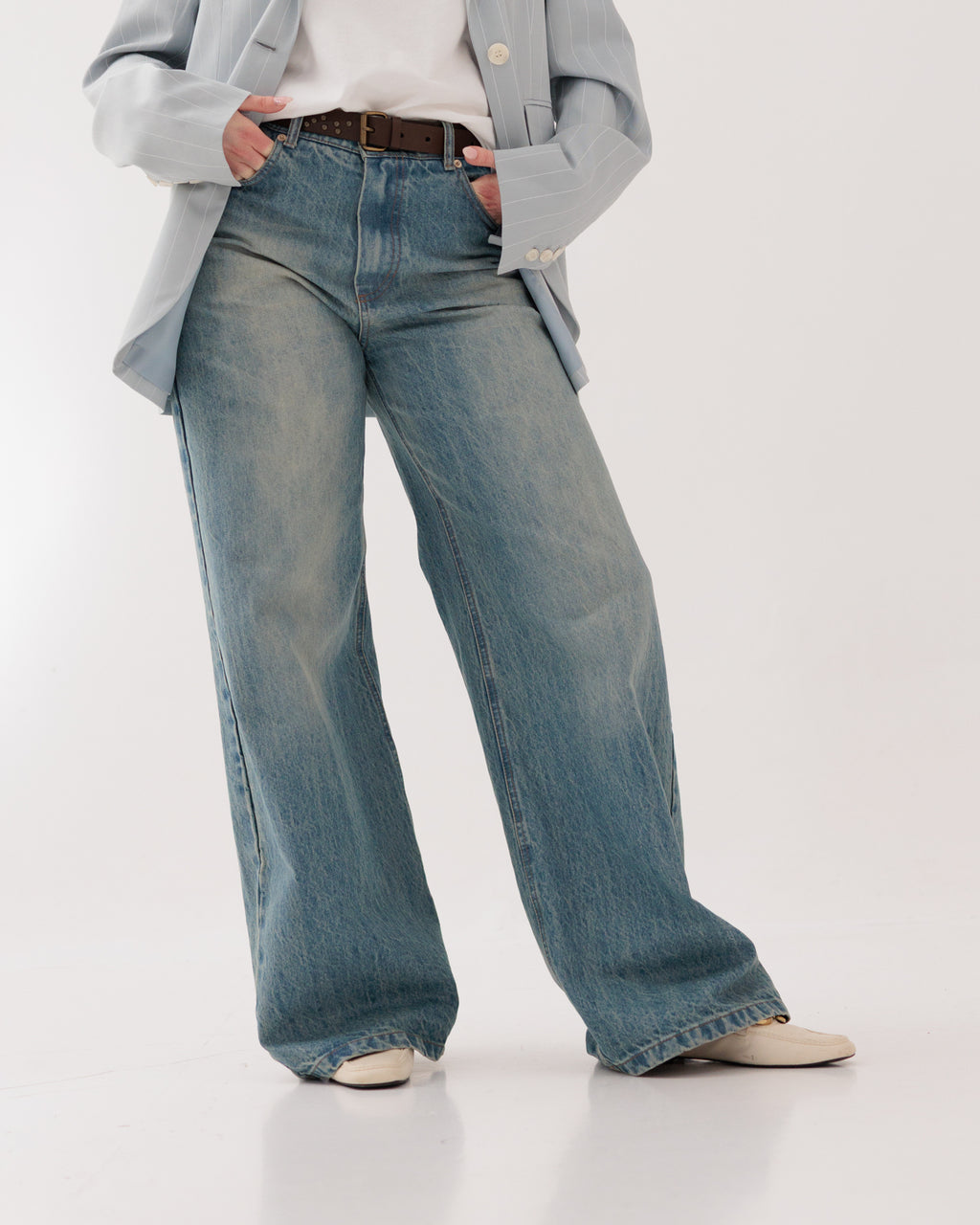 SOUVENIR - Jeans Slavato con Cintura