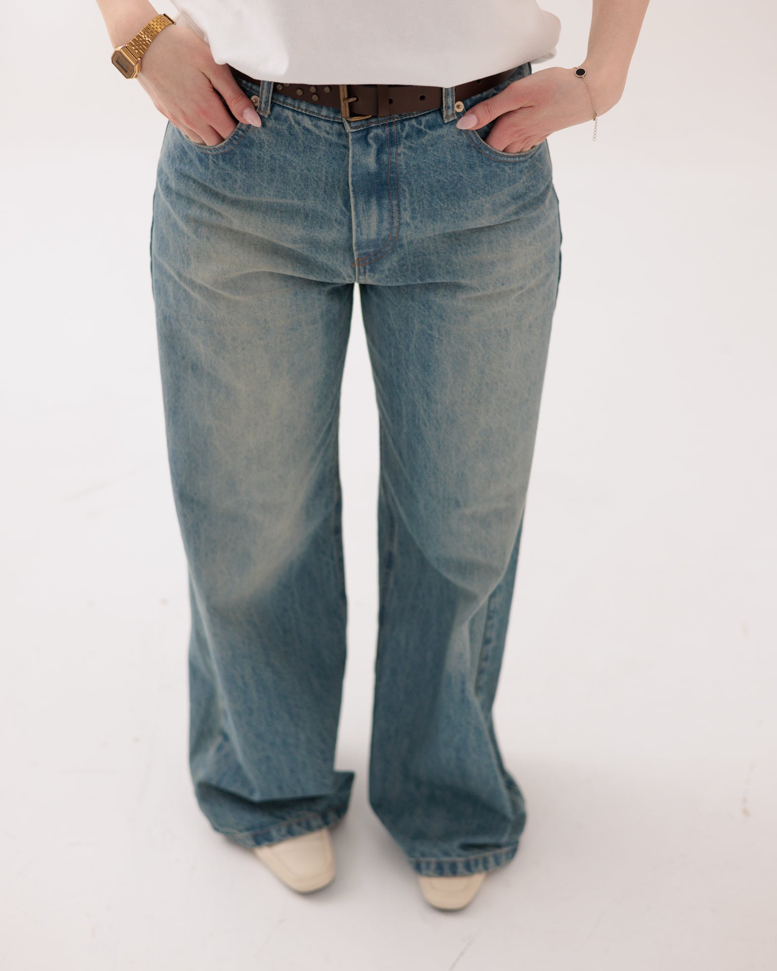SOUVENIR - Jeans Slavato con Cintura