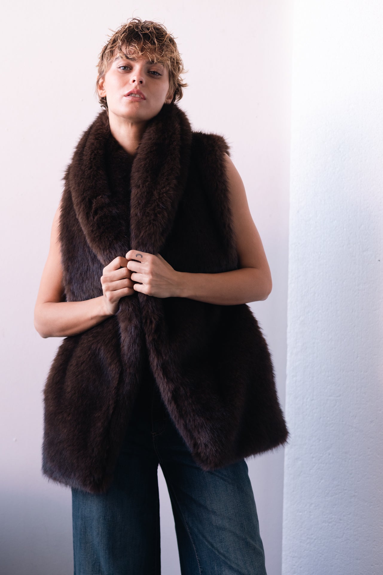 DIXIE - Gilet Pelliccia Moro