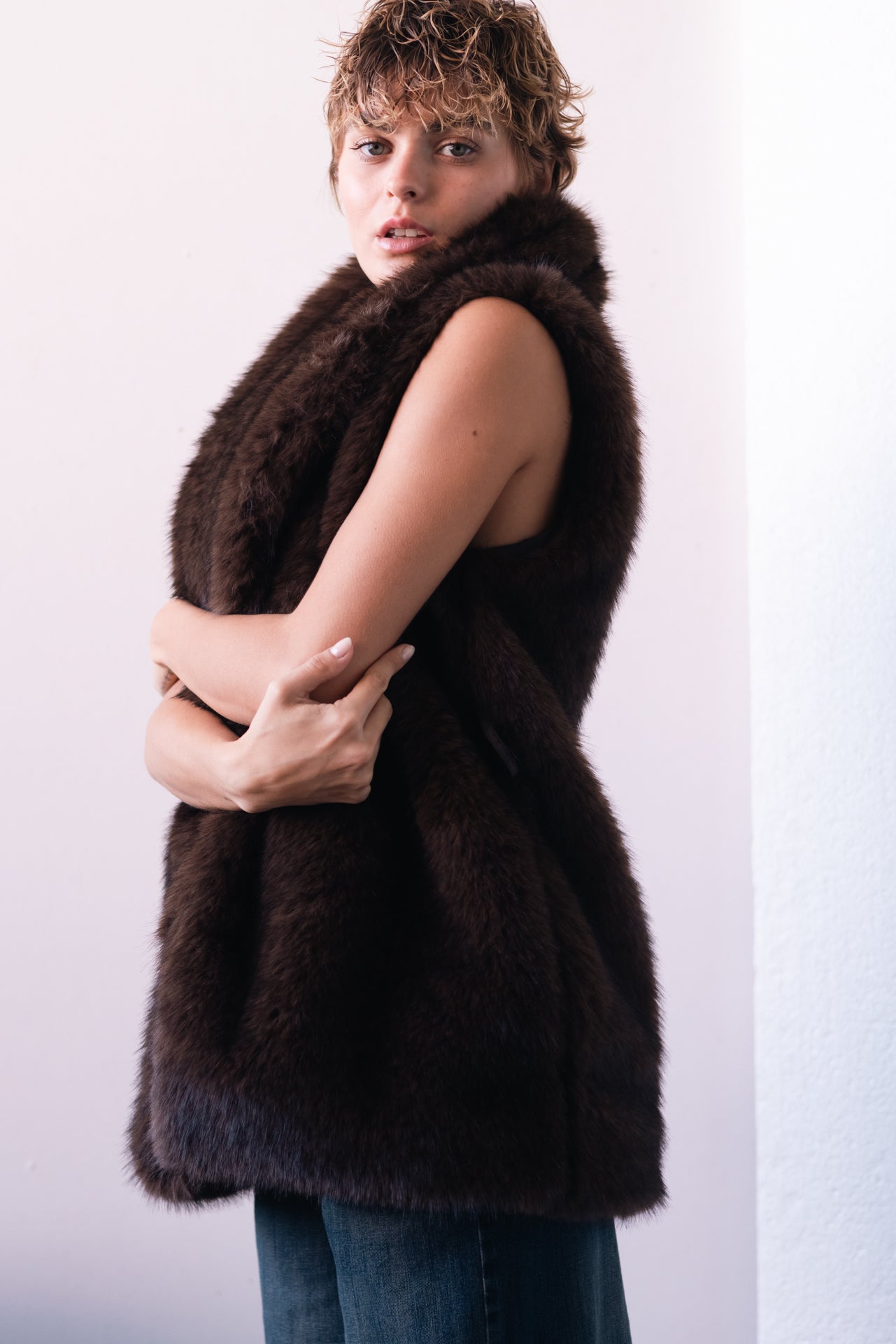 DIXIE - Gilet Pelliccia Moro